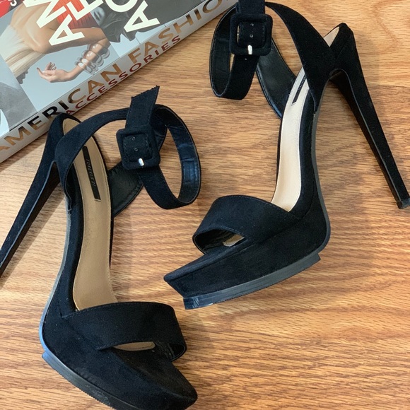 Black Faux Suede Platform Heels - Picture 3 of 4
